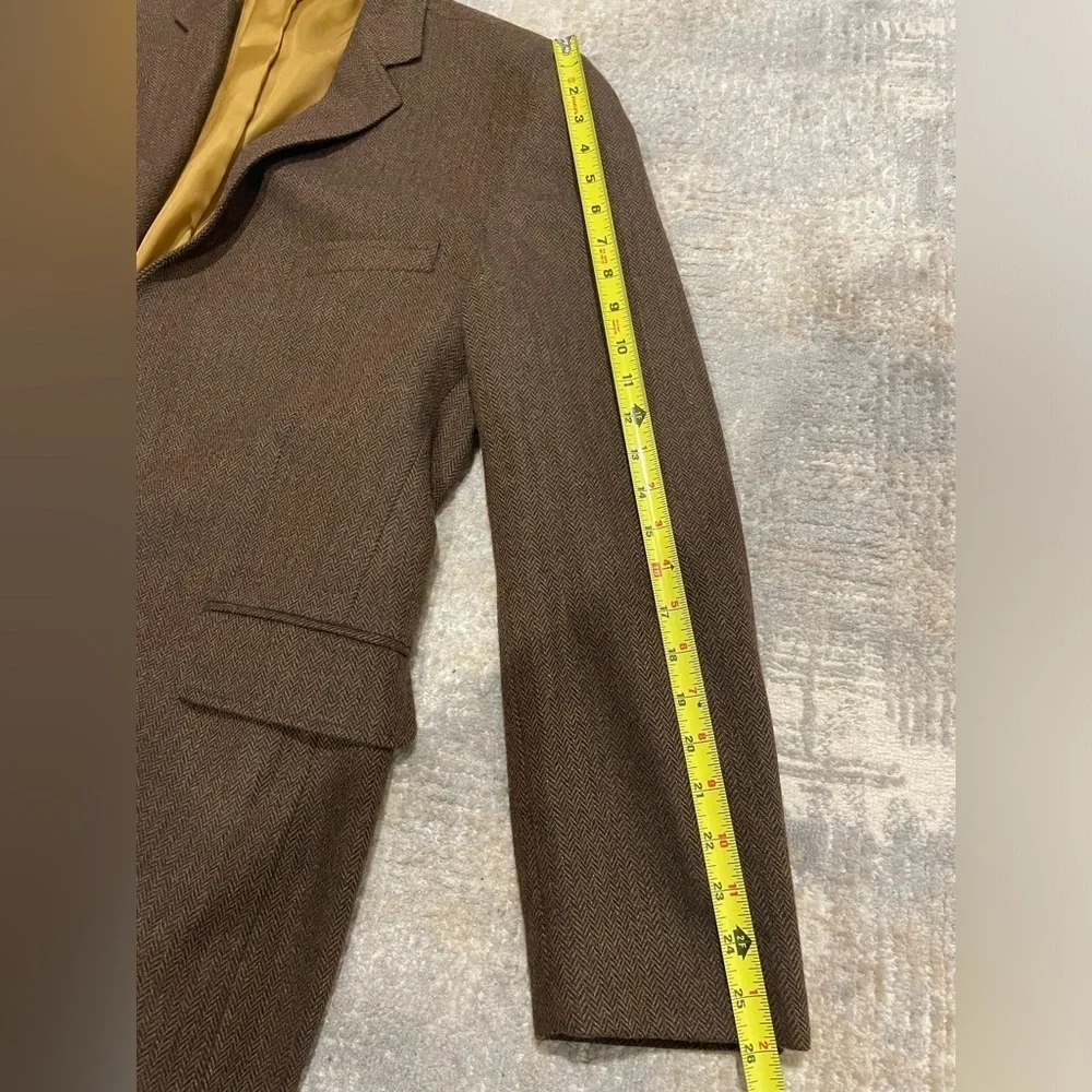 Lands End Wool Blend Brown Herringbone Suit Sport Coat Jacket Blazer Size 44R